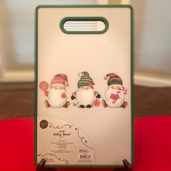 3 Christmas Gnomes Cutting Board By Core Kitchen With Built-In Handle 9” X 14.5” - Picture 10 of 13